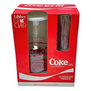 Libby St Clair Coca-Cola Glass Decanter and 4 Glasses 1987 Vintage New